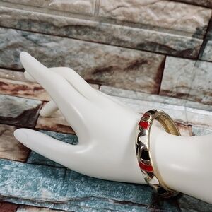 Intricate Red and Gold Bangle Bracelet